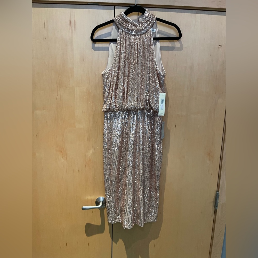 Eliza J Sequins Mock Neck Cocktail Dress